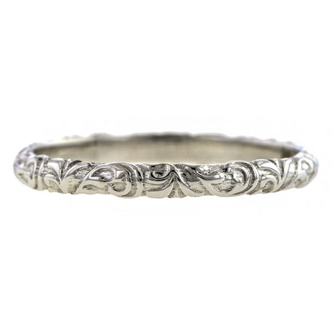 Contemporary ring: a White Gold Scrolling Pattern Band, Heirloom sold by Doyle & Doyle vintage and antique jewelry boutique.