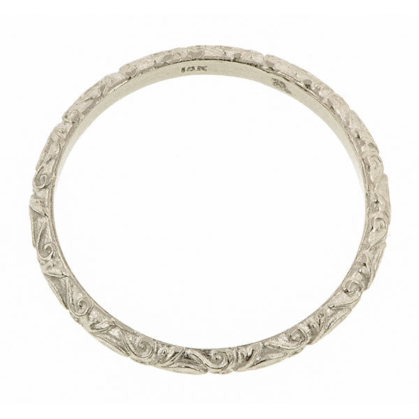 Contemporary ring: a White Gold Fleur Patterned Gold Band- Heirloom sold by Doyle & Doyle vintage and antique jewelry boutique.