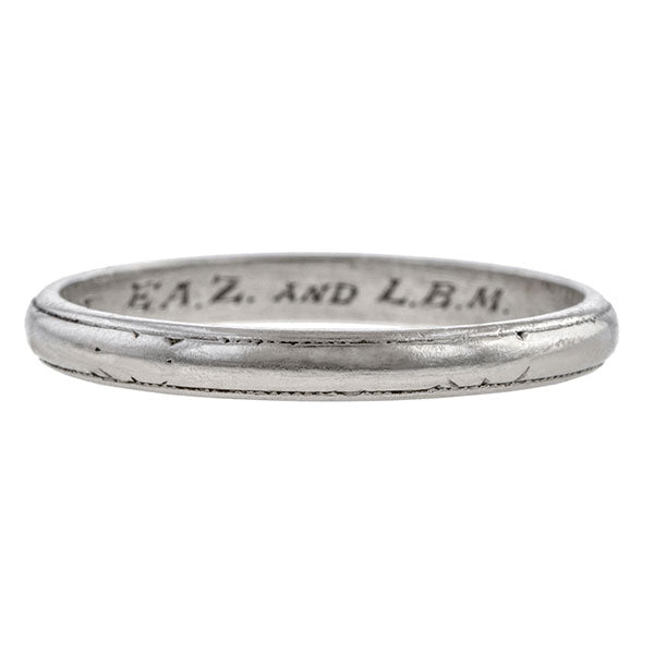 Vintage ring: a Platinum Patterned Wedding Band sold by Doyle & Doyle vintage and antique jewelry boutique.