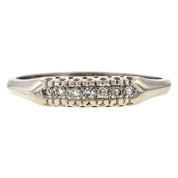 Vintage Wedding Band Ring: a 14k White Gold Wedding Band With Single Cut Diamonds sold by Doyle & Doyle vintage and antique jewelry boutique.