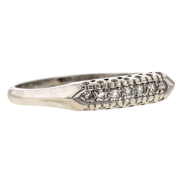 Vintage Wedding Band Ring: a 14k White Gold Wedding Band With Single Cut Diamonds sold by Doyle & Doyle vintage and antique jewelry boutique.