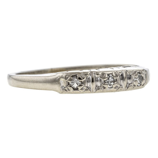 Vintage ring: a 14k White Gold Wedding Band With Single Cut Diamonds sold by Doyle & Doyle vintage and antique jewelry boutique.