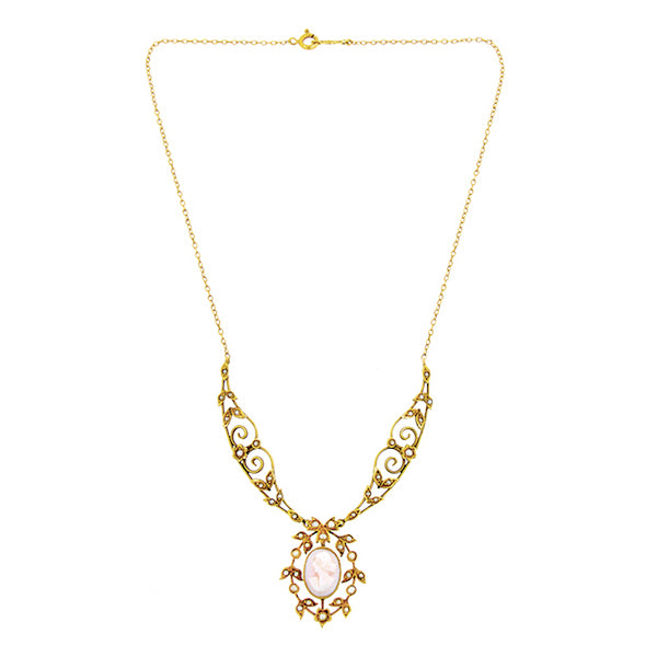 Victorian Cameo & Seed Pearl Necklace, from Doyle & Doyle vintage and antique jewelry