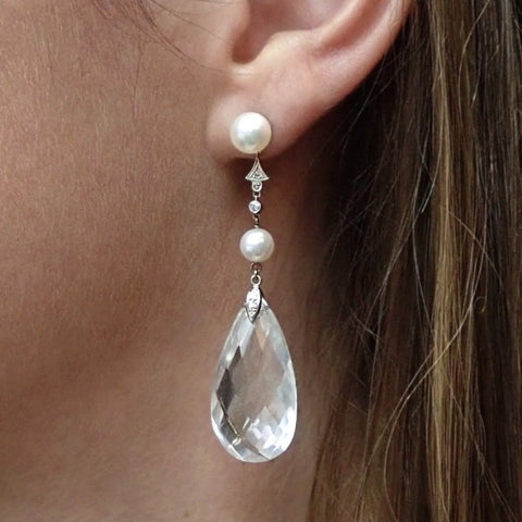 Pearl and Rock Crystal Teardrop Earrings