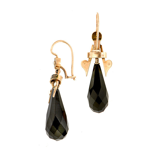 Victorian Onyx & Pearl Drop Earrings sold by Doyle & Doyle an antique & vintage jewelry boutique.