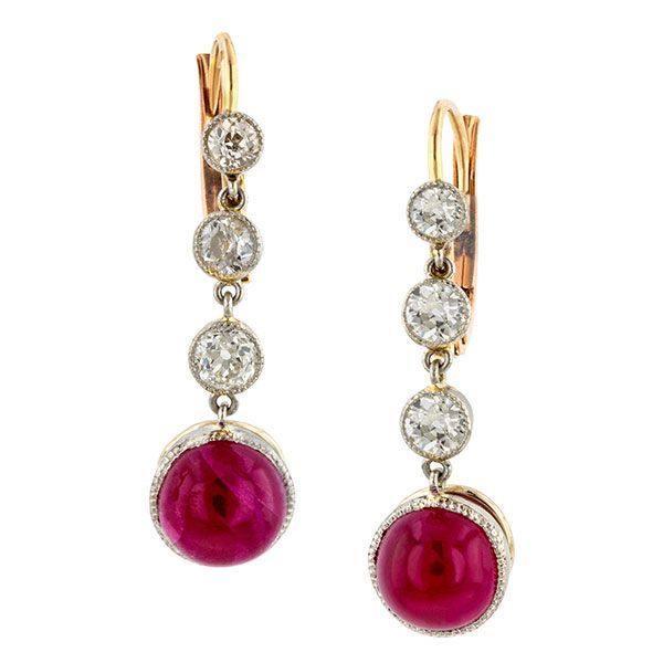Vintage Ruby & Diamond Drop Earrings