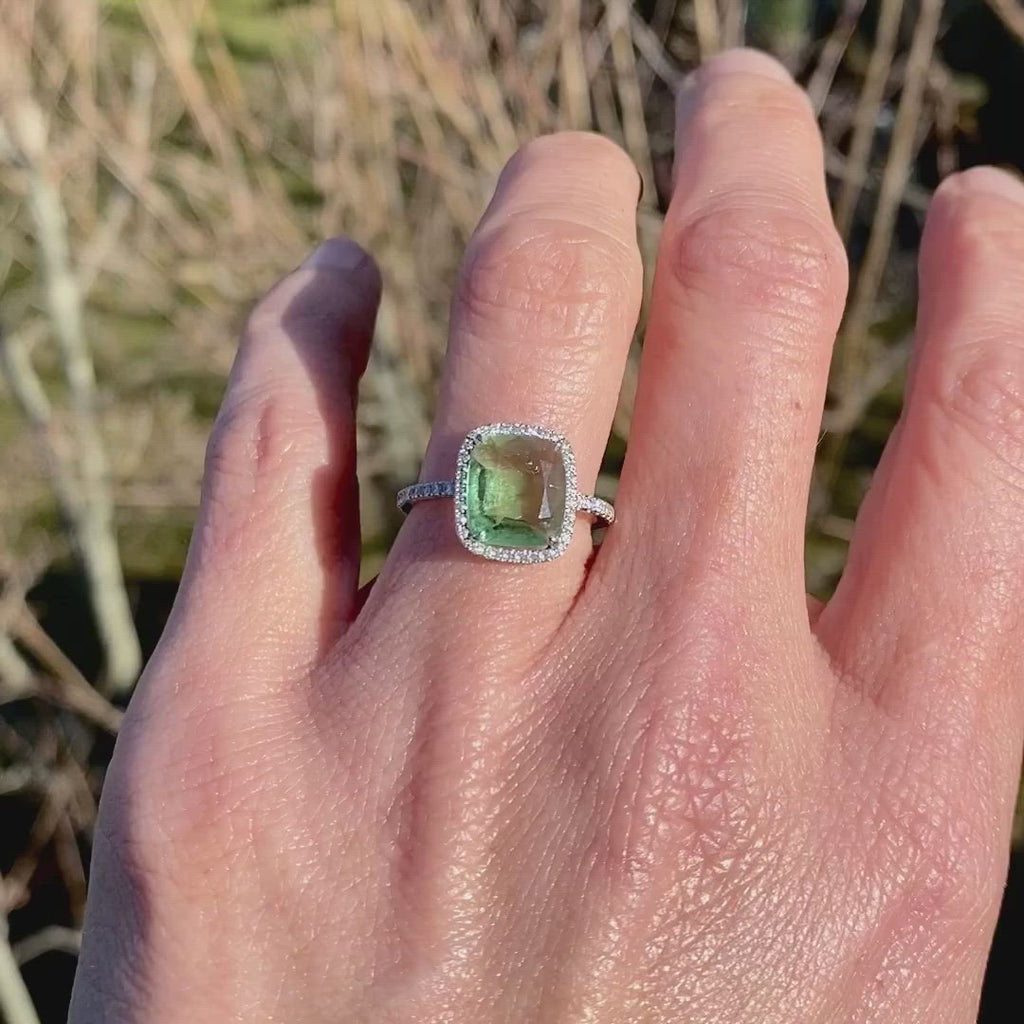 Green Tourmaline & Diamond Ring sold by Doyle and Doyle an antique and vintage jewelry boutique