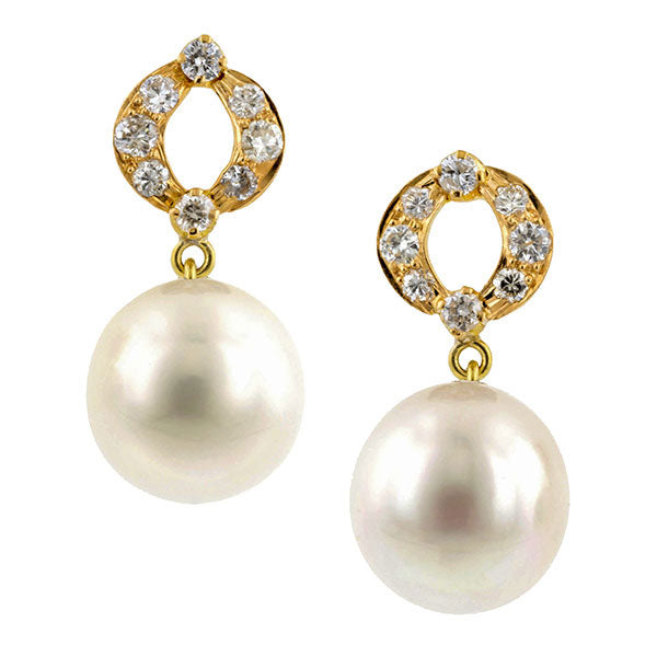 Estate Diamond and Pearl Drop Earrings :: Doyle & Doyle