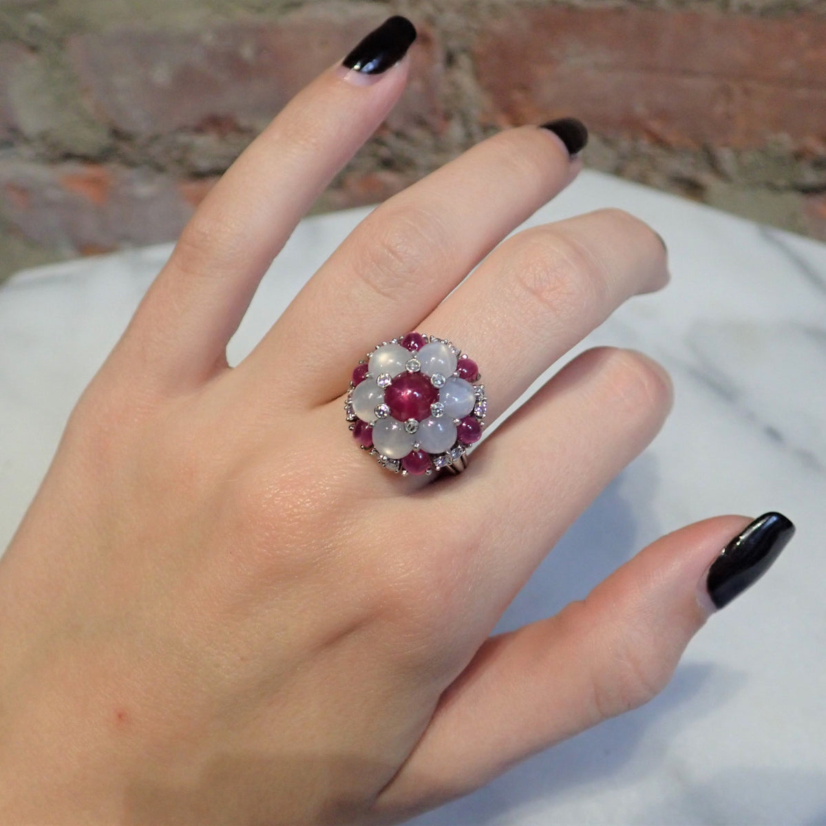 Vintage Star Ruby and Star Sapphire Diamond Ring