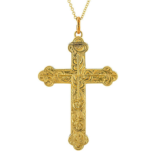 Mid Victorian Cross Locket Pendant sold by Doyle & Doyle an antique and vintage jewelry boutique.