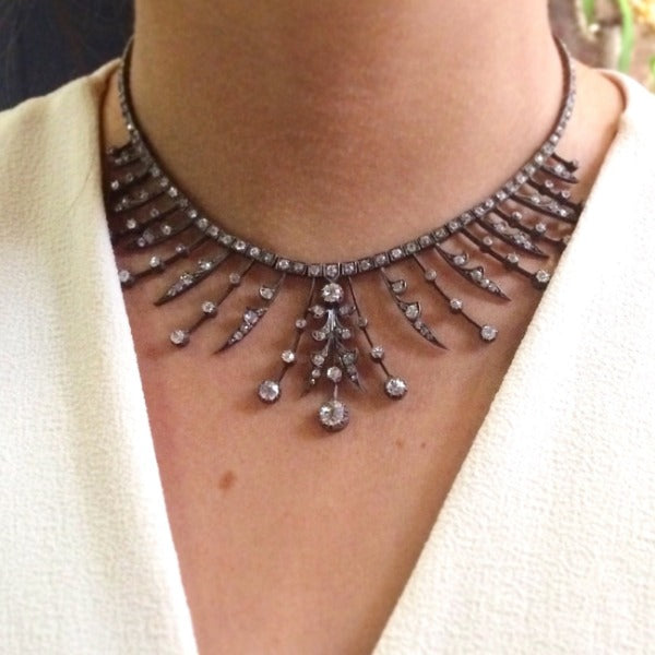 Victorian Old European Diamond Fringe Necklace sold by Doyle and Doyle an antique and vintage jewelry boutique