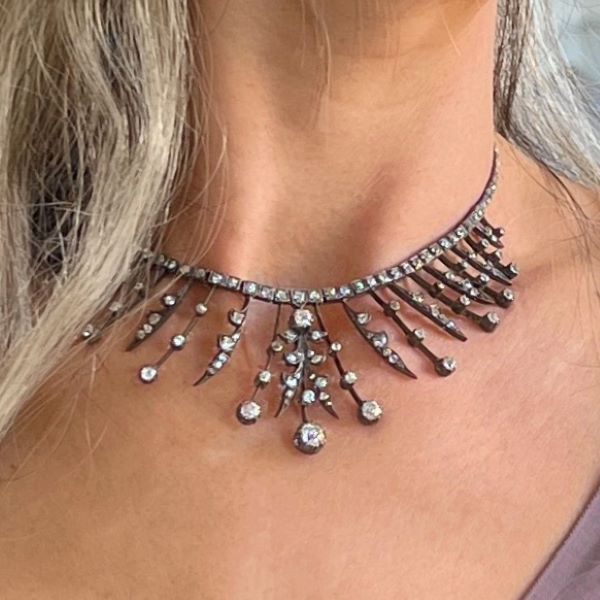 Victorian Old European Diamond Fringe Necklace sold by Doyle and Doyle an antique and vintage jewelry boutiqu