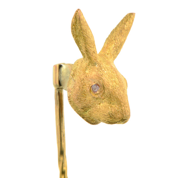 Antique Rabbit Head Stickpin sold by Doyle and Doyle an antique and vintage jewelry boutique
