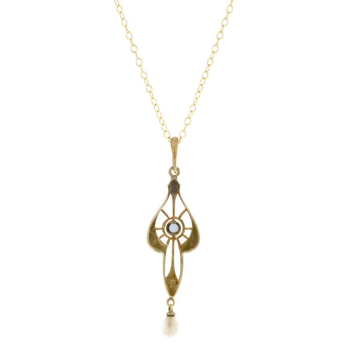 Edwardian Sapphire & Pearl Lavalier Necklace