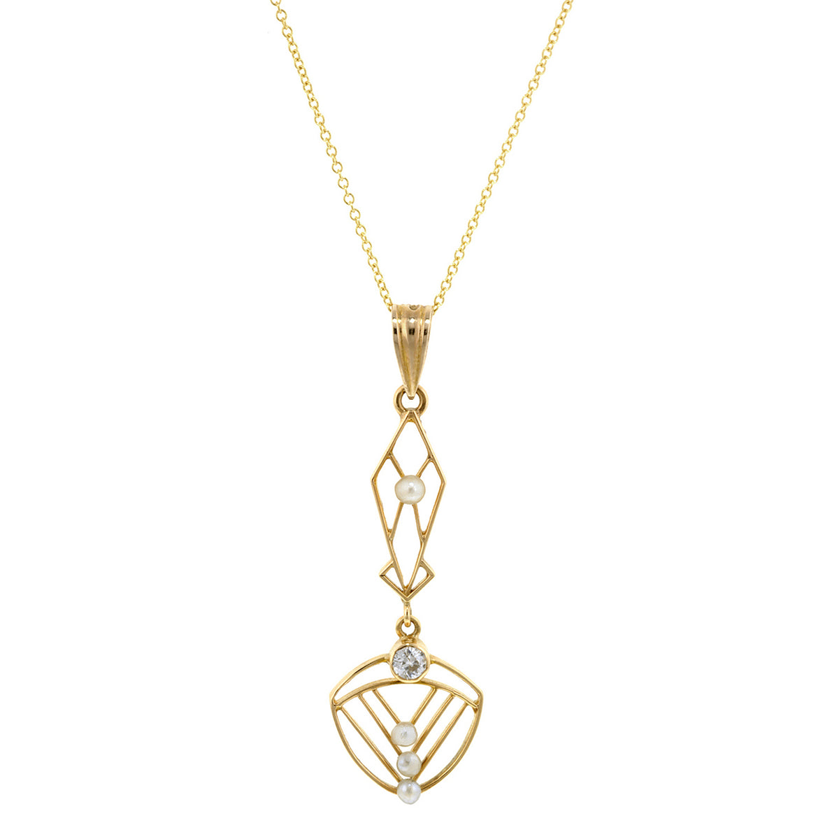 Edwardian Pearl & Diamond Lavalier Necklace