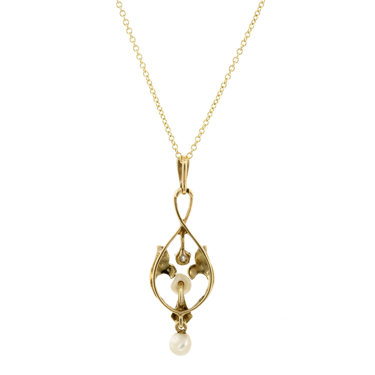 Edwardian Pearl & Diamond Lavalier Necklace