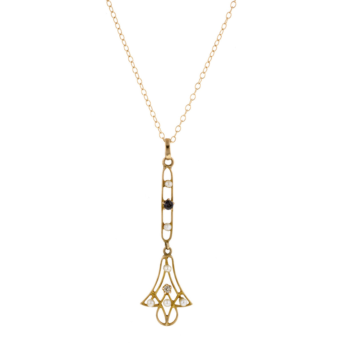 Edwardian Sapphire & Diamond Lavalier Necklace
