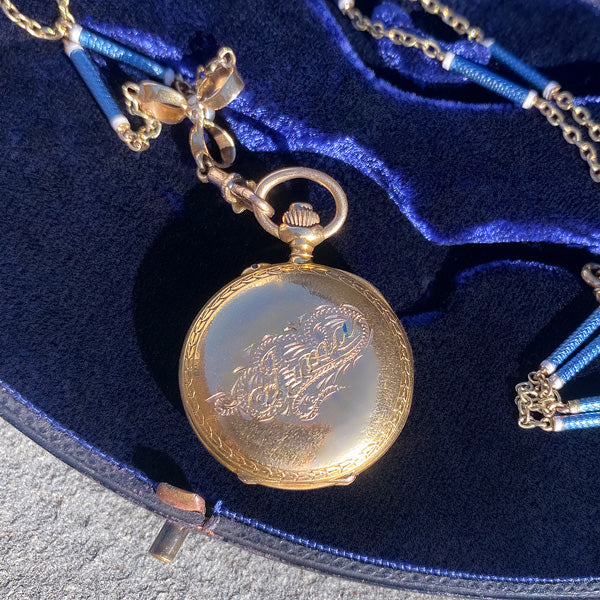 Edwardian Enamel Pocket Watch sold by Doyle and Doyle an antique and vintage jewelry boutique