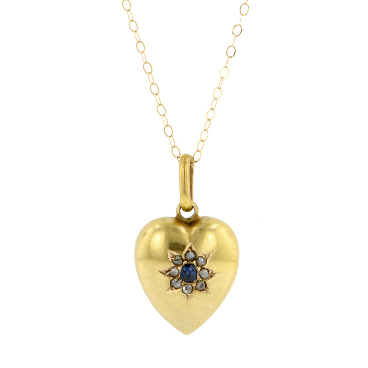 Antique Sapphire & Diamond Heart Pendant