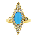 Antique Turquoise & Diamond Navette Ring, from Doyle & Doyle antique and vintage jewelry boutique