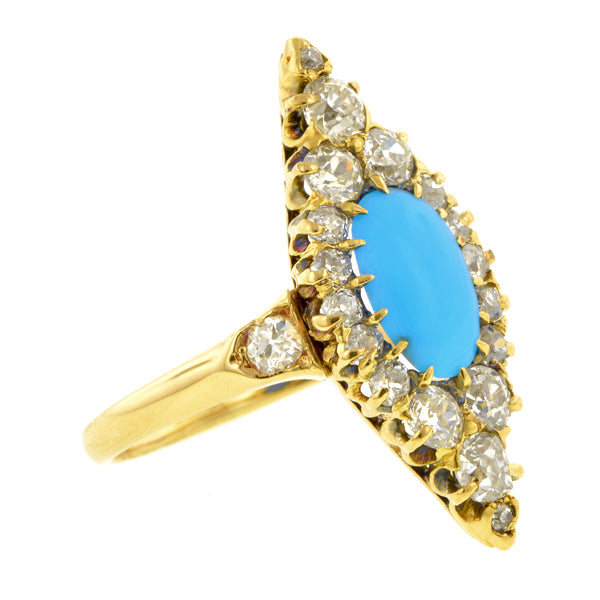 Antique Turquoise & Diamond Navette Ring, from Doyle & Doyle antique and vintage jewelry boutique