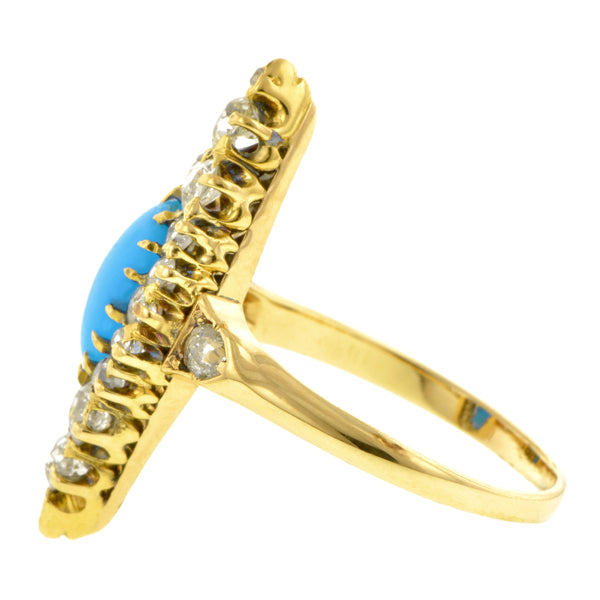 Antique Turquoise & Diamond Navette Ring, from Doyle & Doyle antique and vintage jewelry boutique