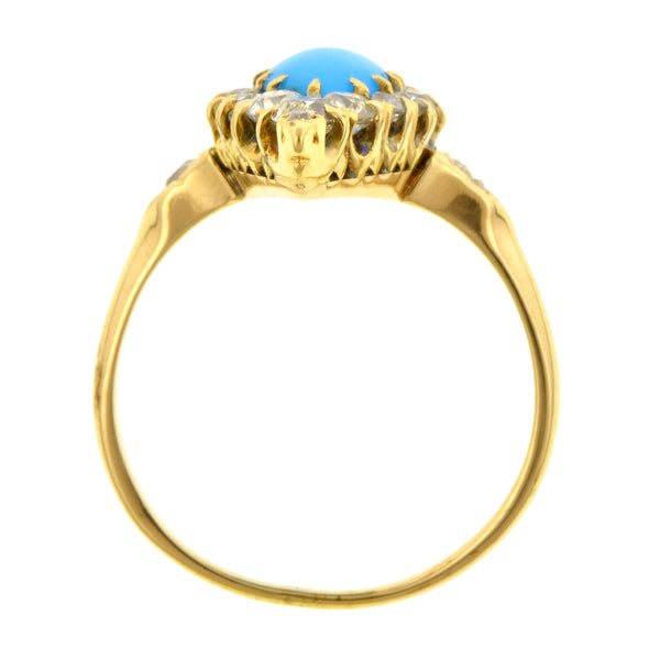 Antique Turquoise & Diamond Navette Ring, from Doyle & Doyle antique and vintage jewelry boutique