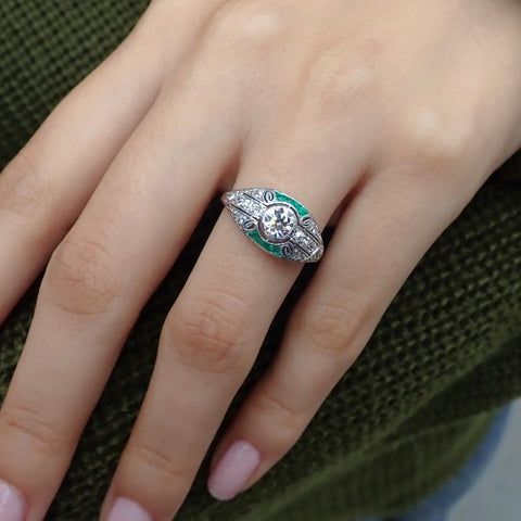 Art Deco Diamond & Emerald* Ring, Old European 0.52ct. from Doyle & Doyle