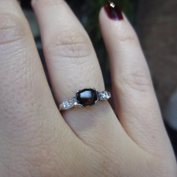 Vintage Orange Brown Diamond Engagement Ring, Cushion 0.93ct sold by Doyle and Doyle an antique and vintage jewelry boutique