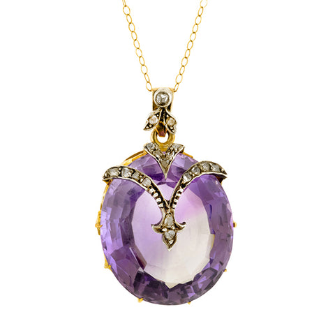 Antique Amethyst & Diamond Pendant Necklace