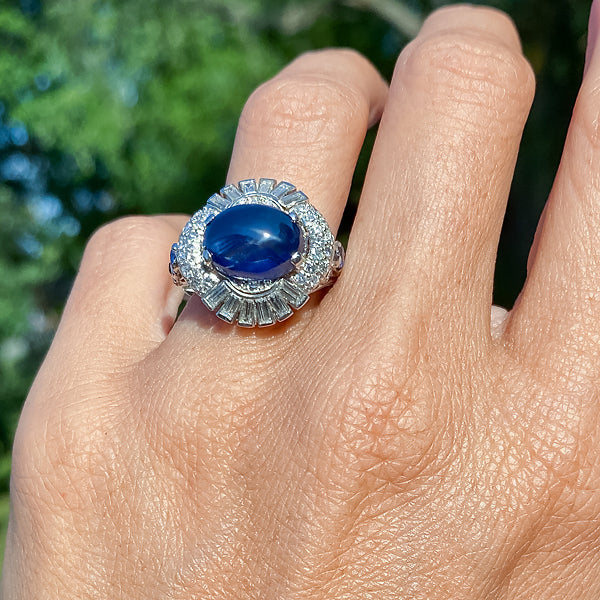 Vintage Sapphire & Diamond Cocktail Ring sold by Doyle and Doyle an antique and vintage jewelry boutique