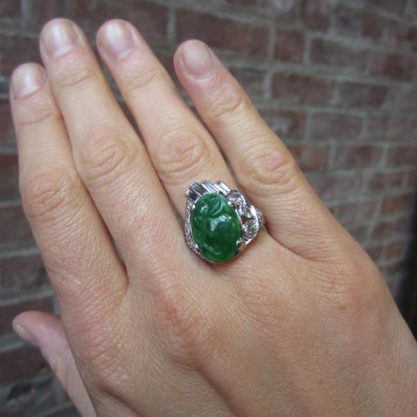 Art Deco Carved Jade Ring
