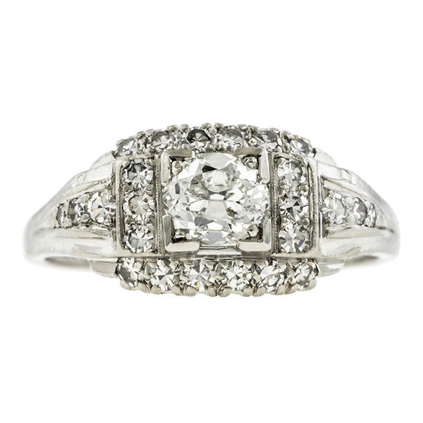 Art Deco Engagement Ring, Cushion 1.03ct. sold by Doyle and Doyle an antique and vintage jewelry boutique 