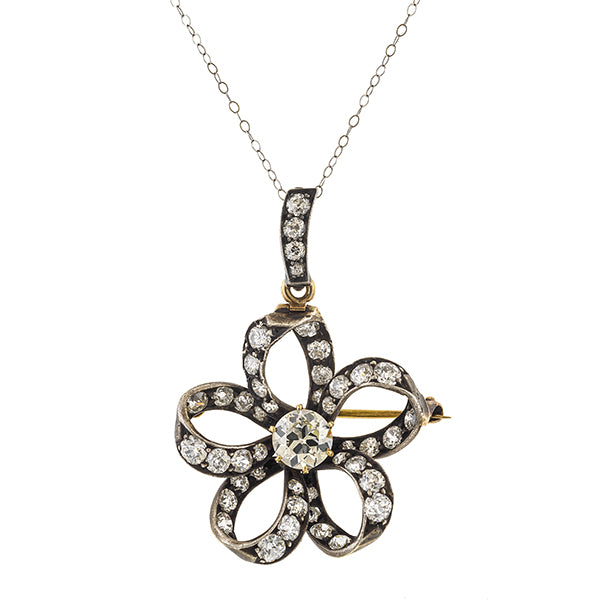 Vintage Diamond Bow Pin Pendant sold by Doyle & Doyle vintage and antique jewelry boutique.