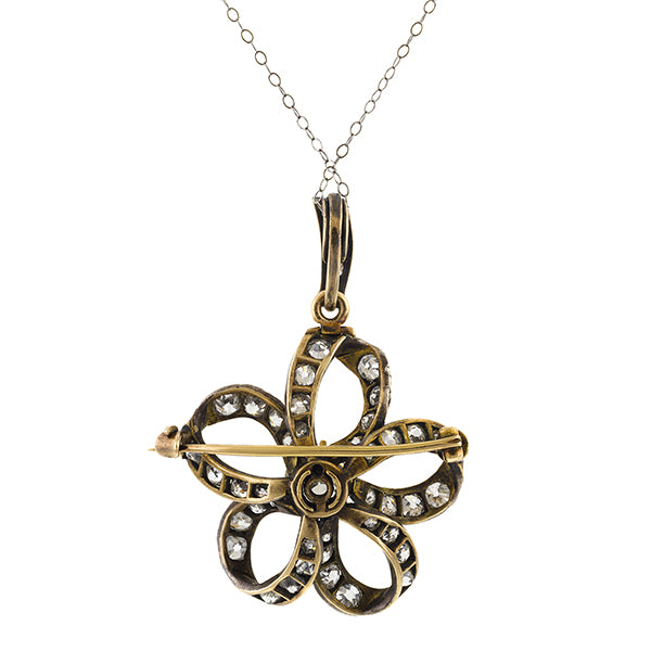 Vintage Diamond Bow Pin Pendant sold by Doyle & Doyle vintage and antique jewelry boutique.