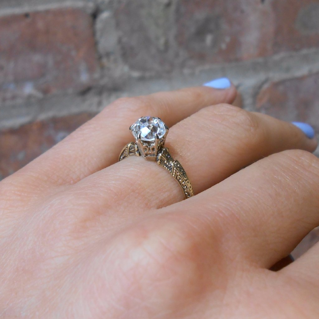 Art Deco Diamond Solitaire Engagement Ring, RBC 1.52ct