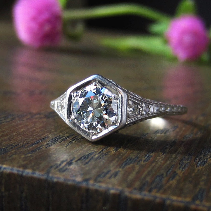 Art Deco Diamond Engagement Ring, TRB 0.65ct
