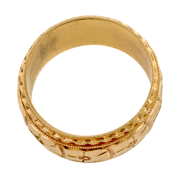 Vintage Wide Patterned Wedding Band Ring sold by Doyle & Doyle a vintage & antique jewelry store.