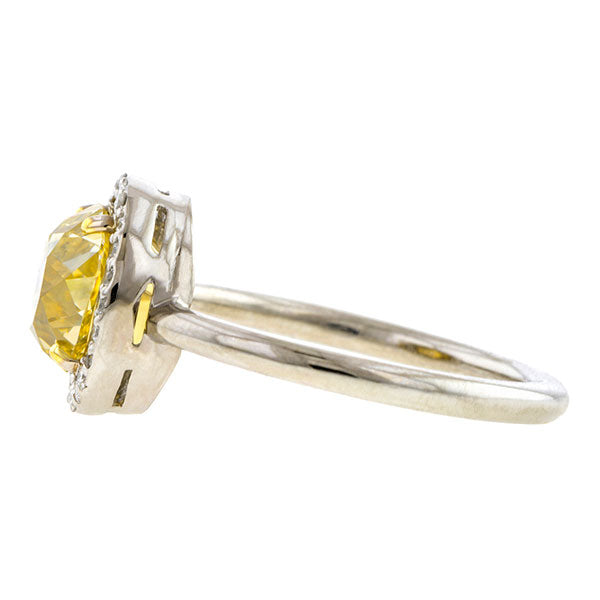 Vintage Fancy Yellow Diamond Engagement Ring, 1.88ct Old Mine Cut