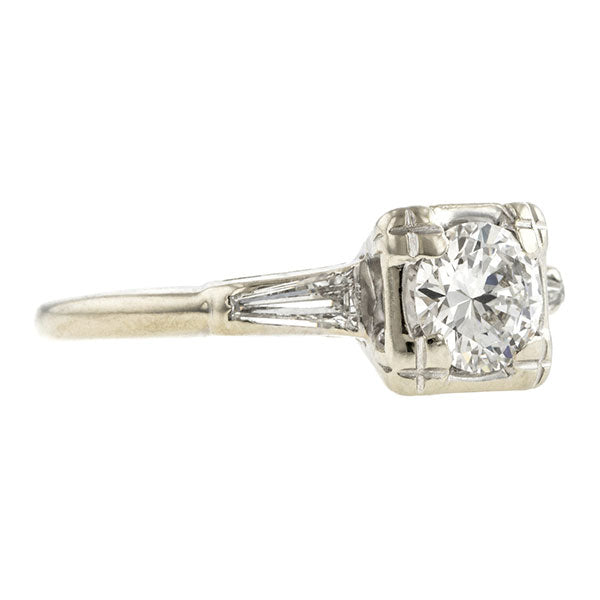 Vintage ring: a White Gold Transition Round Brilliant Cut Diamond Engagement Ring sold by Doyle & Doyle vintage and antique jewelry boutique.