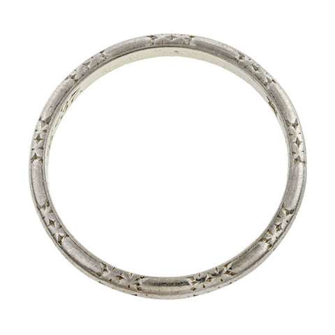 Art Deco Patterned Wedding Band Ring, Platinum, "6-26-37", Size 6 3/4