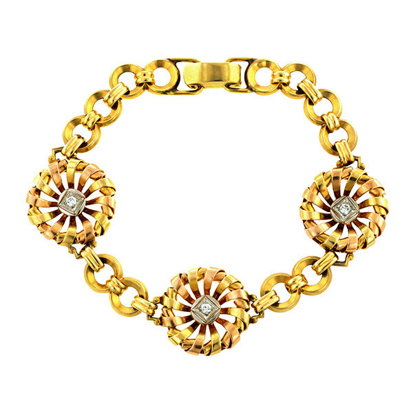 Retro Diamond Two-toned Circle Link Bracelet