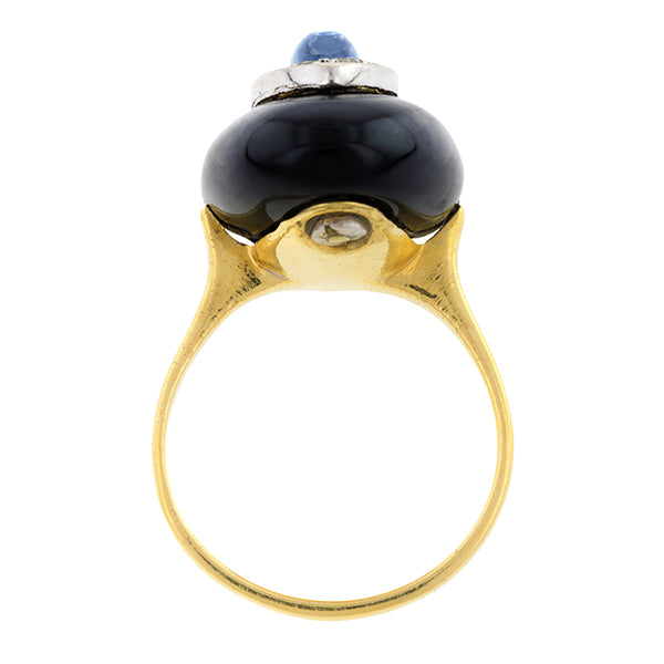 Art Deco Moonstone, Diamond & Onyx Ring