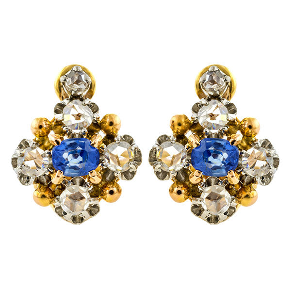 Antique Sapphire & Rose Cut Diamond Earrings
