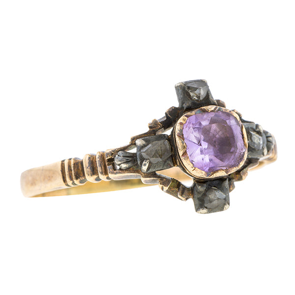 Georgian Amethyst & Diamond Ring, sold by Doyle & Doyle an antique and vintage jewelry store.