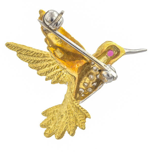 Vintage Diamond & Ruby Hummingbird Pin