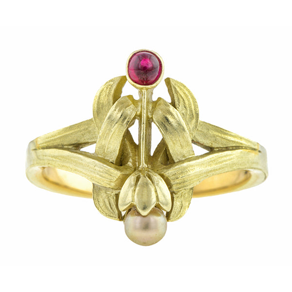 Art Nouveau Ruby & Pearl Ring, from Doyle & Doyle antique and vintage jewelry boutique