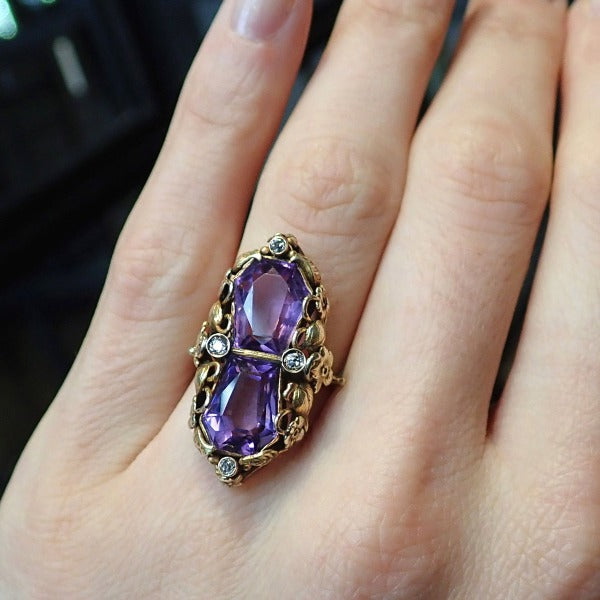 Arts and Crafts Amethyst and Diamond Ring sold by Doyle and Doyle an antique and vintage jewelry boutique