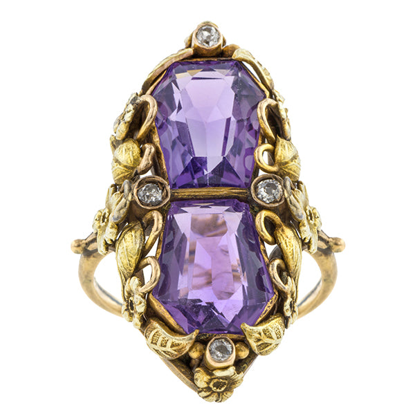 Arts and Crafts Amethyst and Diamond Ring sold by Doyle and Doyle an antique and vintage jewelry boutique