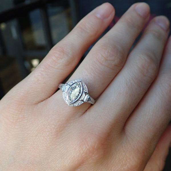 Art Deco Style Engagement Ring, MQ 0.92ct